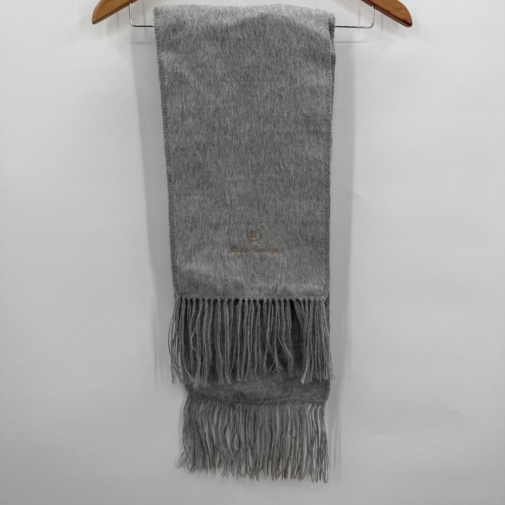 Alpaca‎ Camargo Grey Alpaca Wool Blend Fringed Scarf Embroidered Logo Peru Soft